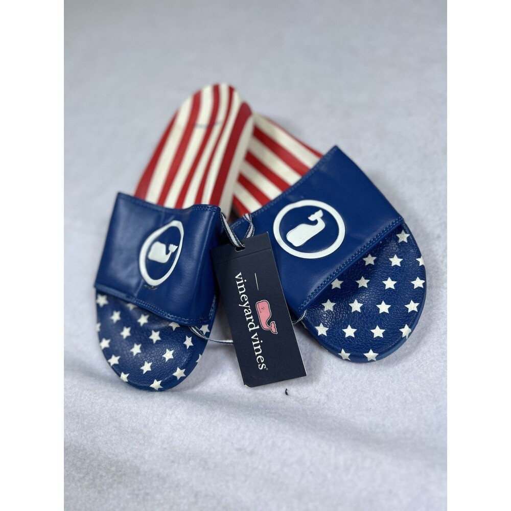 Vineyard Vines USA Stars Stripes Pool Slide Sandals Womens Size 8 Patriotic
